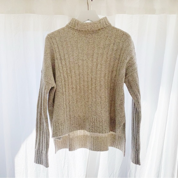 DEREK LAM 10 CROSBY CREAM BEIGE WOOL BLEND RIBBED TURTLENECK SWEATER - Picture 2 of 10